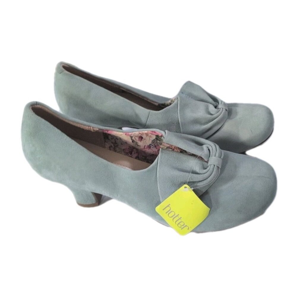 Hotter Donna Shoes‎ Size 11 (EU 43) Aqua Blue Suede Kitten Heel - New